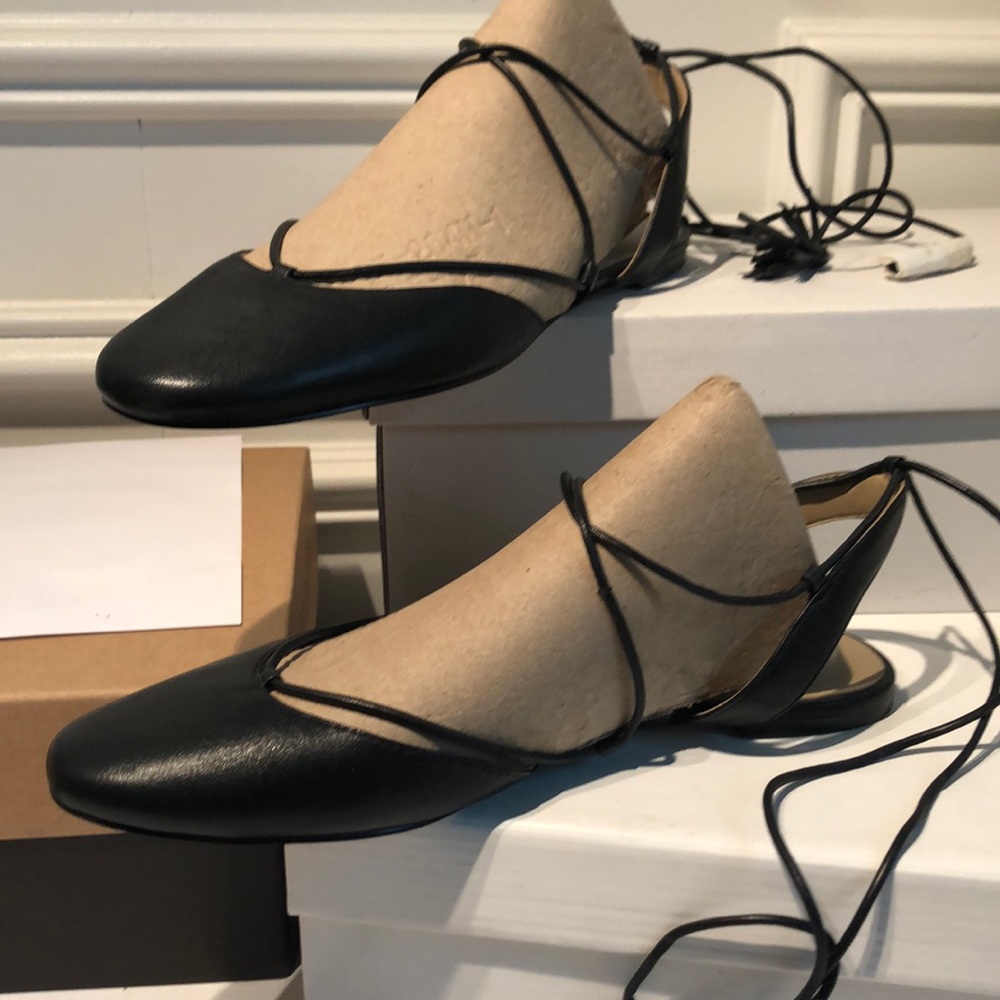 Ann Taylor Black Lace-Up Leather Flats